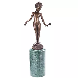 Bronze Sculpture Naked Girl with Rose mounted on marble after Milo - Picture 1 of 3