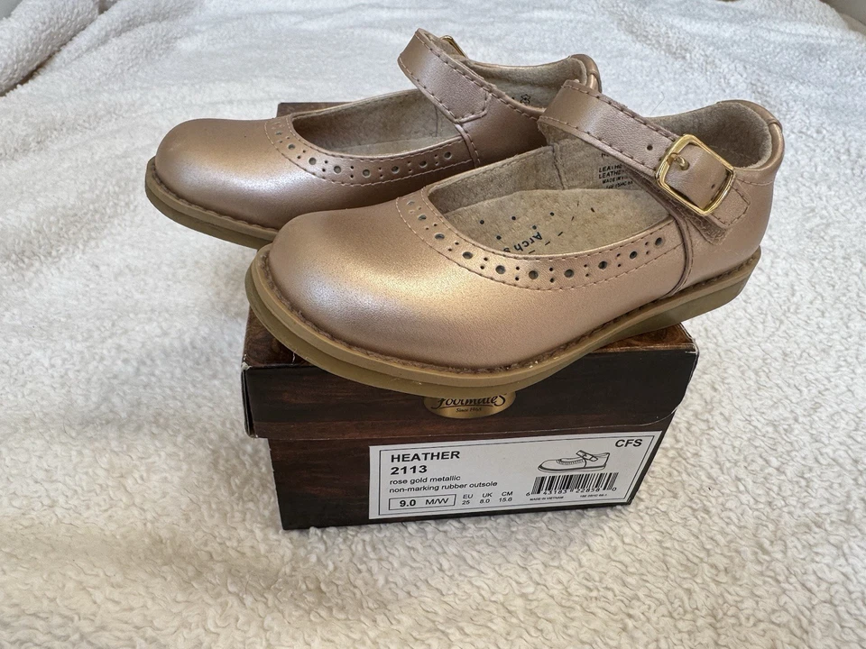Worn once, Sz 9 Toddler, Rose Gold Footmates “Heather” Leather Mary Jane Shoes - Image 1 of 1