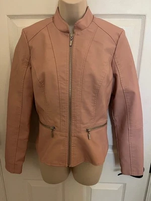 NWOT Petite BACCINI Pink Faux Leather Full Zip Jacket, PM - Image 1 of 4