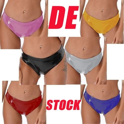 DE Damen Glänzender Leder Lackiert Slip Metall Mini Shorts Tanz Wetlook Höschen - Bild 1 von 4
