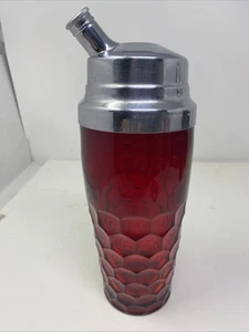 HTF Shaker da cocktail vintage rosso rubino a nido d'ape con impronta pollice - Foto 1 di 8