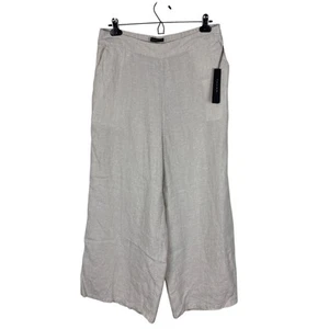 TAHARI 100% Linen European Flax NEW cropped wide leg pull-on pants Oatmeal - Picture 1 of 8