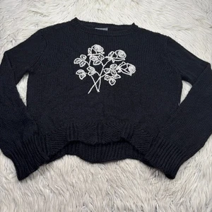 Wooden Ships Women's S M Black Floral Embroidered Sweater Mohair Goth Romantic - Picture 1 of 6