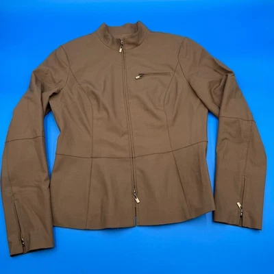 Chaqueta para mujer WORTH marrón mezcla de lana cremallera frontal peplum talla 8 Foto 1 de 4