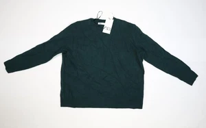 Zara Sweater Mens Medium Green Crewneck 100% Wool Pullover Lightweight New - Picture 1 of 12