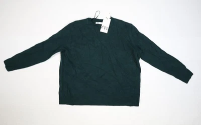Zara Sweater Mens Medium Green Crewneck 100% Wool Pullover Lightweight New - Image 1 of 4