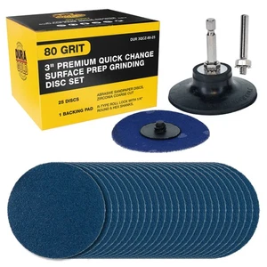 Dura-Gold 3" 80 Grit Quick Change Surface Prep Grinding Disc Set, 25 Discs, Pad - Picture 1 of 5