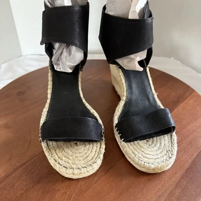 Vince Camuto Black Levista Leather Espadrille Wedge Sandals Size 11M/EU 43 - Image 1 of 4