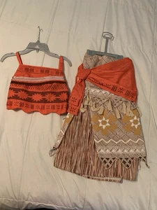 NWT Disney Store Moana Girls Halloween Costume 9/10 Youth Skirt Top Dress Up - Picture 1 of 6