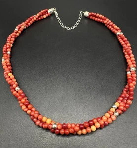 Southwestern Navajo Sterling Silver Red Coral Bead Necklace 19” - Picture 1 of 11