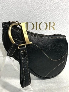 Christian Dior Saddle Pouch Mini Coin Case Leather Black - Picture 1 of 20