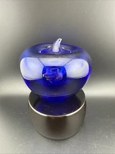 Cobalt Blue Glass Apple Fruit Art Hand Blown Paperweight - Picture 1 of 7