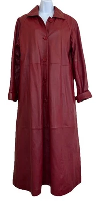 Excelled Red Burgundy Leather Maxi Coat Full Length Womens Size Small Lined - Image 1 of 4