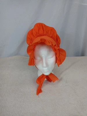 Orange Prairie Bonnet Pioneer Colonial Costume Sun Hat Sunbonnet Ruffled Adult - Image 1 of 4