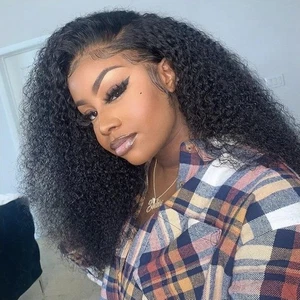 Halbperücke Echthaar Afro versaute lockige Perücken für schwarze Frauen 200 Dichte Kleberlos - Bild 1 von 9