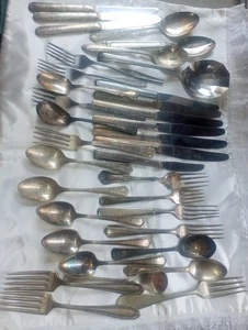 Antique Vintage Lot of 35 Items Various Makers, Silver Plate Silverware - Picture 1 of 8
