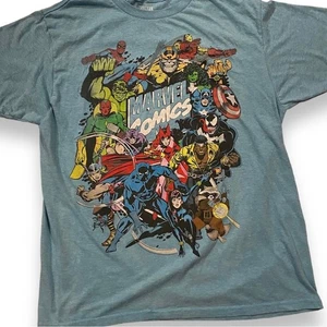 MARVEL Classic Comics Light Blue Tee Size Large Graphic T-shirt Cotton Blend - Foto 1 di 7