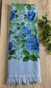 Vintage Cannon ~ Bath Towel Blue Flowers Floral Rose Fringe ~ 41”x21” All Cotton - Picture 1 of 10