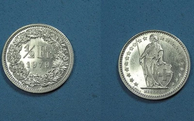 Switzerland 1/2 Franc CuNi Coin 1979 Lustrous, 18.2 mm, KM-23a.1, Combined S/H - Image 1 of 3