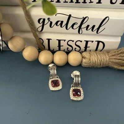 Pendientes colgantes de diamantes y turmalina rosa de 7 mm David Yurman 7,8 gramos ¡IMPRESIONANTES! Foto 1 de 4