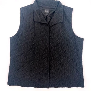 Gilet trapuntato Eileen Fisher in seta nero senza maniche con bottoni taglia L - Foto 1 di 10
