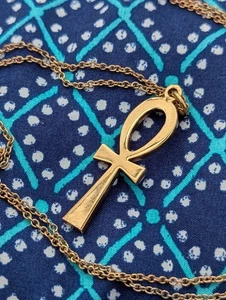 COLLANA VINTAGE TONO ORO CROCE ANKH REVIVAL EGIZIANO 18" - Foto 1 di 6