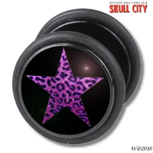 PURPLE & BLACK LEO STAR FAKEPLUG - Fake Piercing Picture Plug Ohrstecker - Indie - Picture 1 of 1