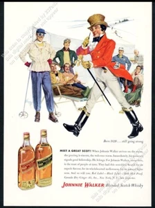 Johnnie Walker 1954 whisky escocés esquí tema arte vintage impresión anuncio - Imagen 1 de 7