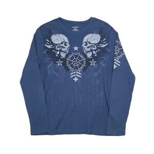 Vintage No Boundaries Thermo Gothic Hemd Herren XL Skulls Rave Y2K Affliction - Bild 1 von 10