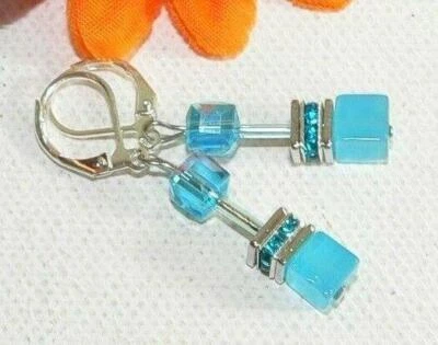 Ohrhänger Cube Design Würfel Cat Eye türkis aqua blau Kristall Glas Strass 507h - Bild 1 von 4
