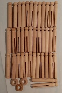 Wooden Slotted Doll Pins Lot Of 38 and 3 Doll Stands Crafting Open Package - Picture 1 of 1