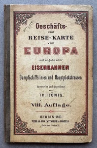 1867 Fold-Out Map of Europe by Th. König – Hand-Colored Berlin – Rare Atlas - Imagen 1 de 15