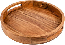 Round Serving Acacia Wooden Tray with Handles for Serving Wood Brown 30.48cm