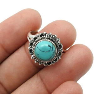 Perfect Weihnachtsgeschenk 925 Sterlingsilber Natur Türkis Ringgröße 8 Schmuck - Bild 1 von 8
