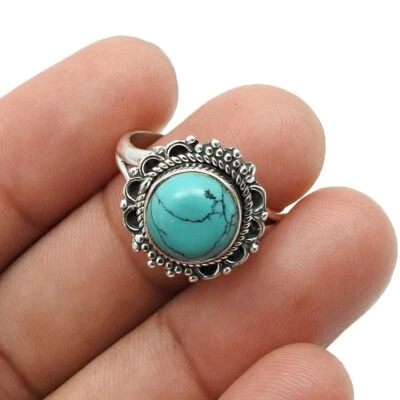 Perfect Weihnachtsgeschenk 925 Sterlingsilber Natur Türkis Ringgröße 8 Schmuck - Bild 1 von 4