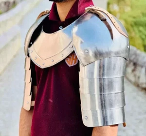 Coppia di Pauldron Medievali Larp Piastra Acciaio con Spalla Gola Armatura Set - Foto 1 di 5
