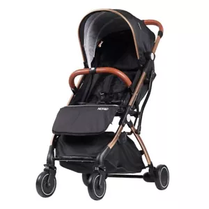 Travel Pram Stroller Baby Lightweight Compact Black & Gold Aeroplane Cabin Size - Picture 1 of 8