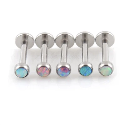 Anillo labial superior OPAL sintético plano ajuste labret internamente roscado acero 16G 5/16"" Foto 1 de 2