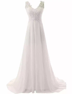 Plus Size Chiffon Wedding Dresses V Neck White Ivory Lace A-line Bridal Gown New - Image 1 of 4