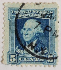 US-Briefmarke ~ George Washington / 1732-1932 ~ 5¢ blaue Briefmarke ~ um 1932 - 01 - Bild 1 von 6