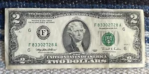 ✅ 1995 Green A Two Dollar Bill Circulated - Picture 1 of 14