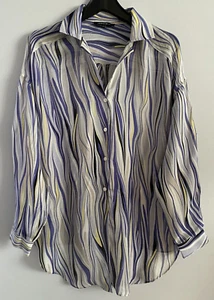 Lafayette 148 Women's 100% Silk Blouse Shirt Gray Purple Semi-Sheer Size S - Picture 1 of 5
