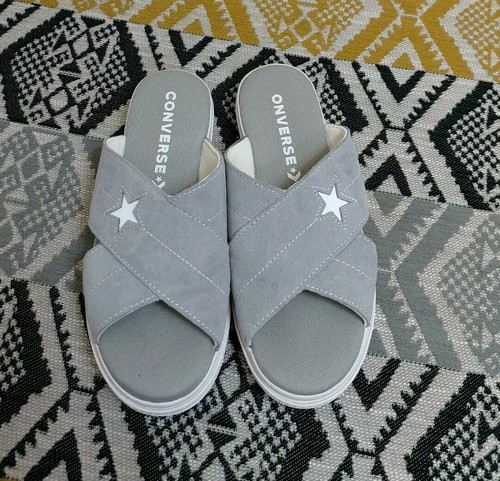 Slide donna Converse One Star memory foam platform usate in ottime condizioni taglia 4 EU 37 grigio bianco
