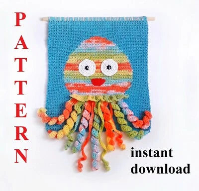  Pattern wall hanging decor Pattern jellyfish crochet Wall decor tapestry - Image 1 of 4