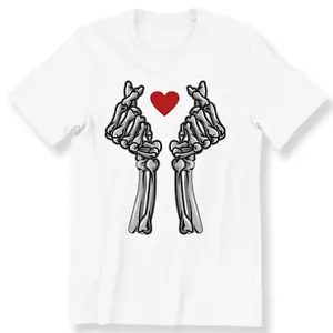 Love Hand Skull Men's Ladies T-shirt Graphic Skull Hand With Heart T-shirt - Picture 1 of 15
