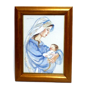 Cuadro de arte de pared Madre María y Niño Jesús marco de madera dorado - Imagen 1 de 6