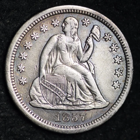 1857-O Seated Liberty Silver Dime CHOICE UNC UNCIRCULATED MS FREE P/H E245 JCWG Cover
