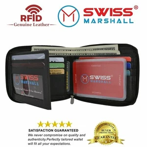 Men's Zipper RFID Blocking Premium Leather Zip-Around ID Bifold Wallet - Picture 1 of 8