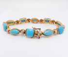 Gold Plated Sterling Silver Diamond & Turquoise  Bracelet 7.25"