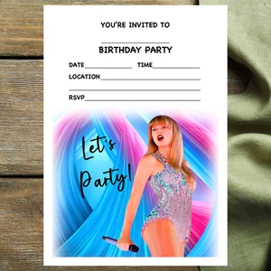 TAYLOR SWIFT PARTY INVITATIONS - 10 A5 paper invites & envelopes - Picture 1 of 3